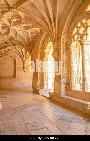 Archway inside S. Jeronimos monastery in Lisbon, Portugal Stock Photo