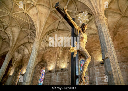 Crucified Christ inside Santa Maria de Belem church in Lisbon, Portugal Stock Photo