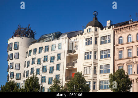 Prague, Czech Republic - July 14 2018: Dancing house in other houses around Stock Photo