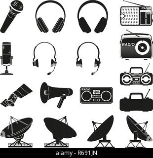 Black white 17 telecommunication elements Stock Vector