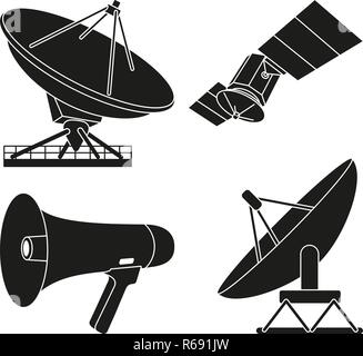 Black white telecommunication silhouette elements Stock Vector