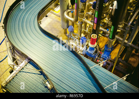Beer production line. Equipment for the staged production and bottling of the finished product Stock Photo