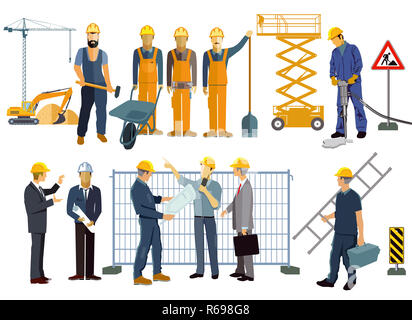 construction site with craftsmen and architects Stock Photo