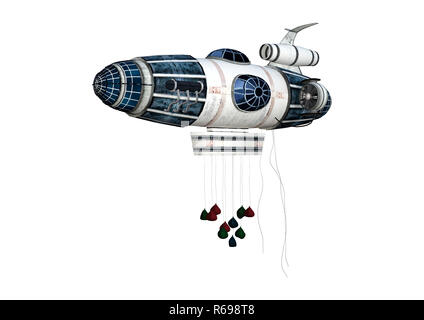 3D Rendering Fantasy Zeppelin Starship on White Stock Photo