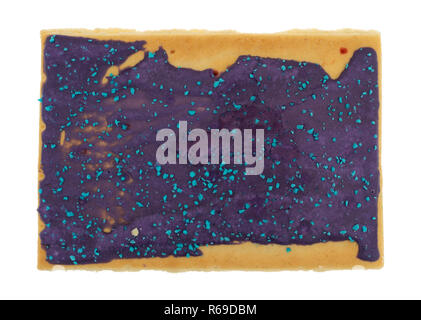 Top view of a purple icing toaster pastry isolated on a white background. Stock Photo