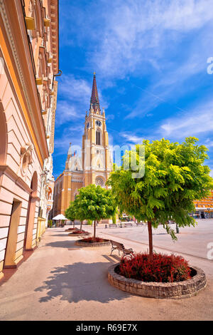 Novi Sad square and cathedral colorful view, Vojvodina region of Serbia Stock Photo