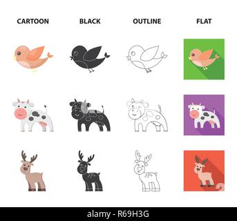 An unrealistic cartoon,black,outline,flat animal icons in set collection for design. Toy animals vector symbol stock  illustration. Stock Vector