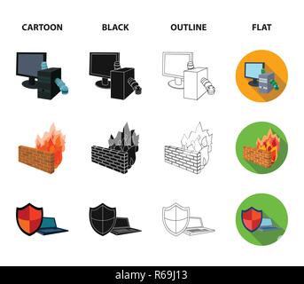 System, internet, connection, code .Hackers and hacking set collection icons in cartoon,black,outline,flat style vector symbol stock illustration . Stock Vector