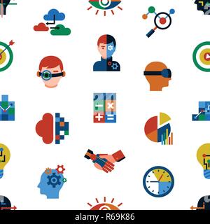Digital vector augmented analytics and innovation technology icons set, seamless pattern Stock Vector