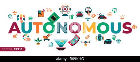 Digital vector autonomous transportation technology icons set infographics Stock Vector