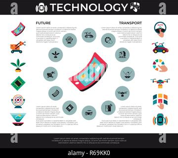 Digital vector autonomous transportation technology icons set infographics Stock Vector