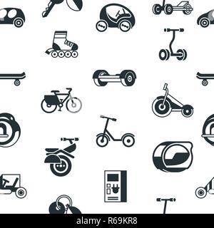 Digital vector eco green transport technology icons set, seamless pattern Stock Vector