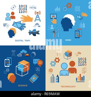 Digital vector digital tween assistant technology icons set infographics Stock Vector