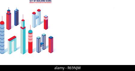 Set of isometric building icons 3D Architecture Vector illustration Stock Vector