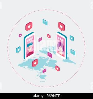 Modern love letter People messaging on St Valentines day Modern isometric flat style Stock Vector