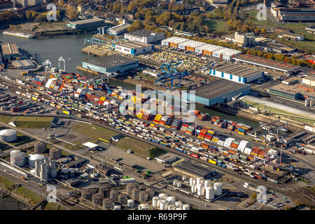 Aerial view, Duisport, container port, Duisburg port, logistics, goods transport, Duisburg, Ruhr area, North Rhine-Westphalia Stock Photo