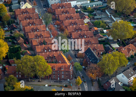 Aerial view, miners' houses, red roof tiles, miners' settlement, uniform houses, Kirchheller Straße, red roof tiles, Gladbeck Stock Photo