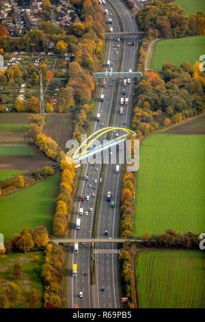 Aerial view, steel arch bridge, railway bridge and other bridges over motorway A2, Butendorf, Gladbeck, Ruhr area Stock Photo