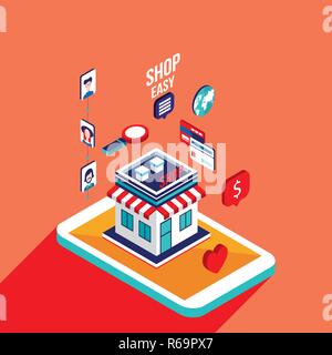 Flat 3d isometric modern design Mobile payment Online shopping and e-commerce concept Stock Vector