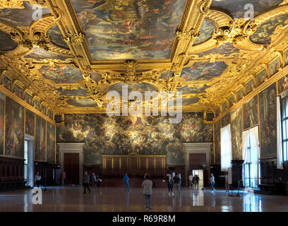 Great Hall, Doge's Palace, Palazzo Ducale, Piazza San Marco, Venice, Veneto, Italy Stock Photo