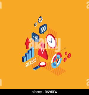 Successful business concept 3d isometric flat design Vector illustration Stock Vector