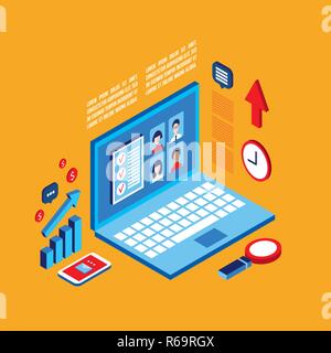 Workplace isometric elements set Successful business concept Vector illustration Stock Vector