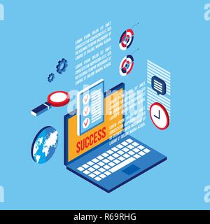 Workplace isometric elements set Successful business concept Vector illustration Stock Vector
