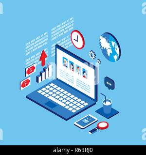 Workplace isometric elements set Successful business concept Vector illustration Stock Vector