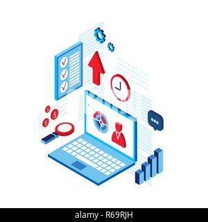 Workplace isometric elements set Successful business concept Vector illustration Stock Vector