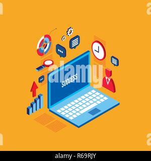 Workplace isometric elements set Successful business concept Vector illustration Stock Vector