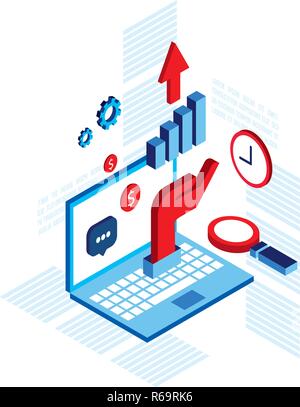 Workplace isometric elements set Successful business concept Vector illustration Stock Vector
