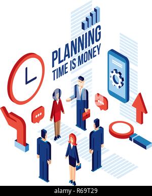 Isometric business people Successful business Planning communication technology concept Vector illustration Stock Vector