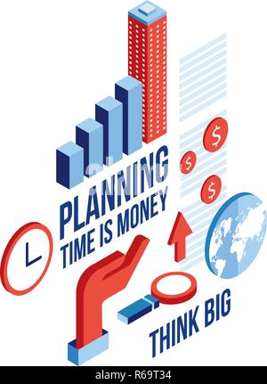 Isometric Raising graph Infographic elements set Business Planning concept Vector illustration Stock Vector