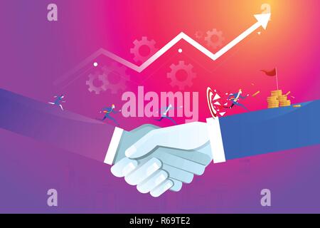 Teamwork Concept. Business people running towards the goal. Business vector illustration Stock Vector