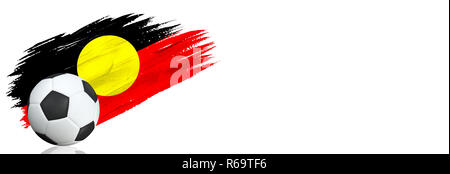Painted brush stroke in the flag of Australian Aboriginal. Soccer banner with classic design isolated on white background with place for your text.. Stock Photo