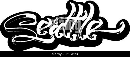 Seattle. Sticker. Modern Calligraphy Hand Lettering for Serigraphy Print Stock Vector