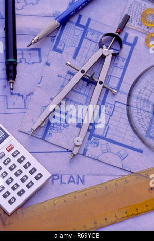 Engineering architect drawing equipment tools, India, Asia Stock Photo
