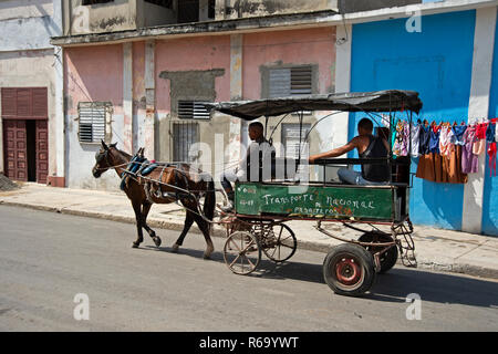 The ubiquitous horse and cart old taxi ply the streets of Cienfuegos Cuba Stock Photo