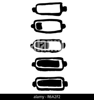 Grunge battery icons. Vector ink brush illustration. Stock Vector