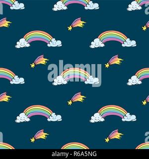 Seamless pattern with rainbow and comet,hand drawn vector illustration Stock Vector
