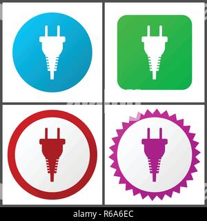 Plug red, blue, green and pink vector icon set. Web icons. Flat design signs and symbols easy to edit Stock Vector