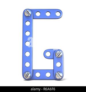 Alphabet made of blue metal constructor toy Letter G 3D Stock Photo