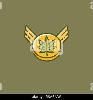 Cannabis coin with wings vector icon. Flat design style Stock Vector