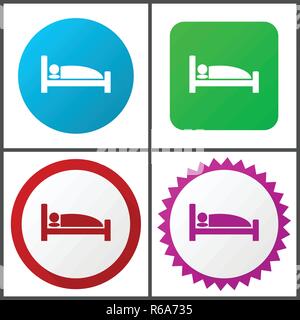 Hotel red, blue, green and pink vector icon set. Web icons. Flat design signs and symbols easy to edit Stock Vector