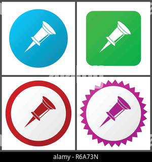 Pin red, blue, green and pink vector icon set. Web icons. Flat design signs and symbols easy to edit Stock Vector