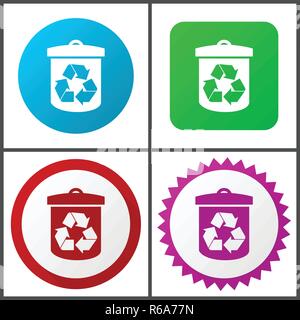 Recycle red, blue, green and pink vector icon set. Web icons. Flat design signs and symbols easy to edit Stock Vector
