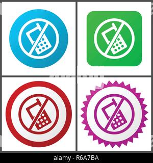 No phone red, blue, green and pink vector icon set. Web icons. Flat design signs and symbols easy to edit Stock Vector