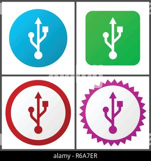 Usb red, blue, green and pink vector icon set. Web icons. Flat design signs and symbols easy to edit Stock Vector