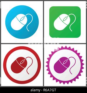 Mouse red, blue, green and pink vector icon set. Web icons. Flat design signs and symbols easy to edit Stock Vector