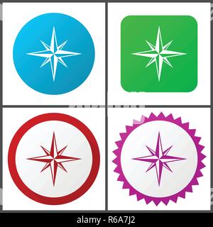 Compass red, blue, green and pink vector icon set. Web icons. Flat design signs and symbols easy to edit Stock Vector